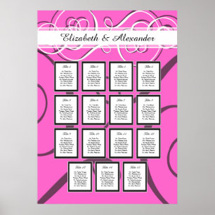 Elegant Shock rosa 15 Bröllop sätesdiagram 15 Bord Poster