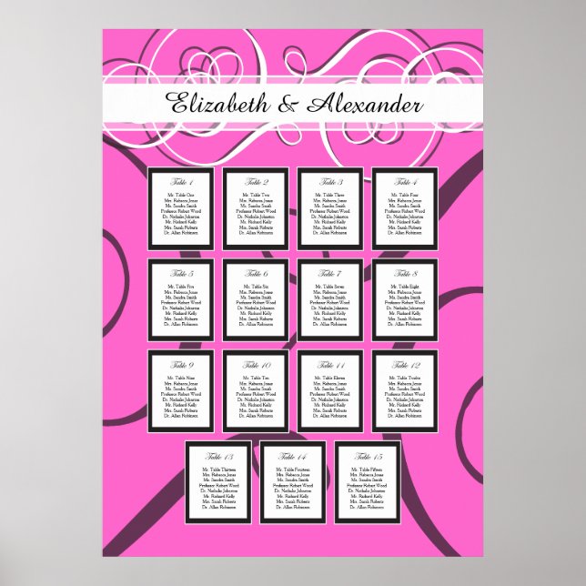Elegant Shock rosa 15 Bröllop sätesdiagram 15 Bord Poster (Framsidan)