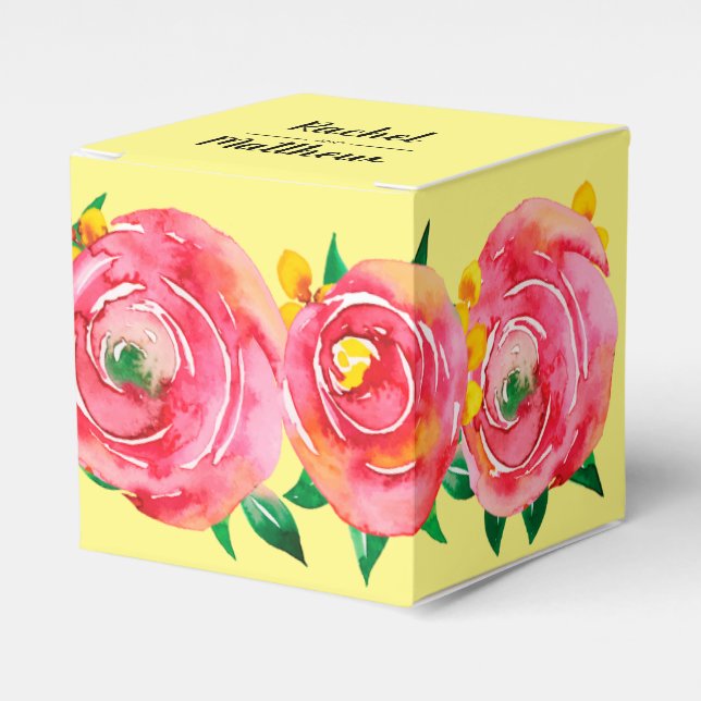 Elegant Shock rosa Blommigt för vattenfärg på Gult Presentaskar (Framsidan Sidan)