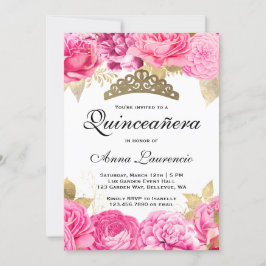 Elegant Shock rosa Blommigt Quinceanera Inbjudningar