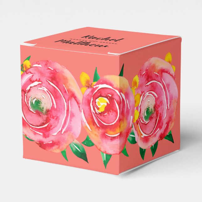 Elegant Shock rosa Blommigt vattenfärg på Livskorg Presentaskar (Framsidan Sidan)