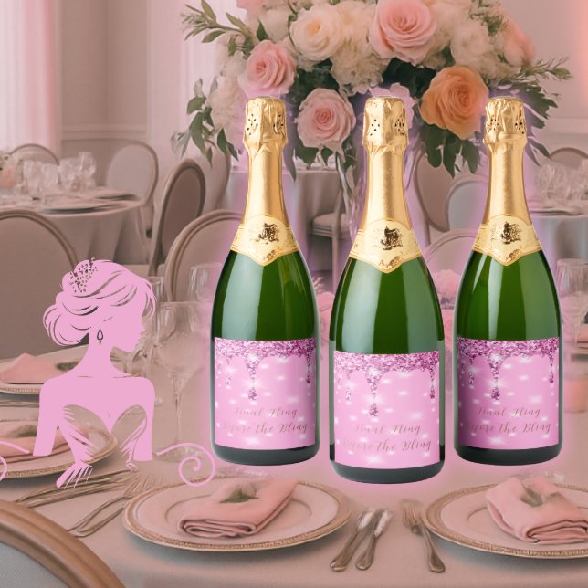 Elegant Shock rosa Drip Bachelorette (Pop the bubbly in style! Elegant pink glitter drip labels for your Final Fling Before the Bling.)