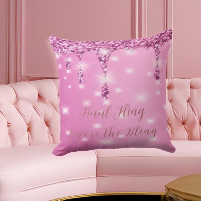 Elegant Shock rosa Drip Bachelorette Kudde (Hot pink glam pillow makes a dazzling gift for the bride-to-be or her bachelorette crew.)