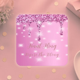 Elegant Shock rosa Drip Bachelorette Underlägg Papper Kvadrat