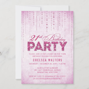 Elegant Shock rosa Glitter 21:a födelsedag Party Inbjudningar