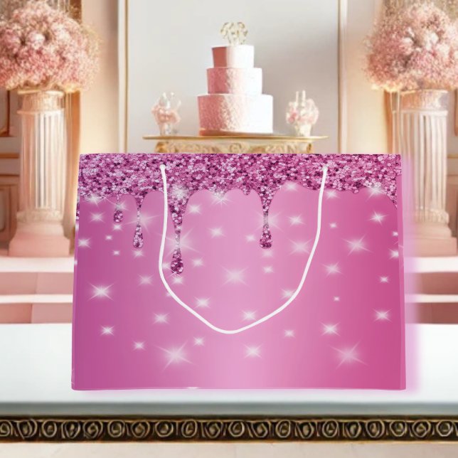 Elegant Shock rosa Glitter Drift (Elegant Hot Pink Glitter Drip Large Gift Bag – Perfect for Birthdays, Weddings, and Special Gifts!)