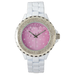 Elegant Shock rosa Glitter Drift Armbandsur