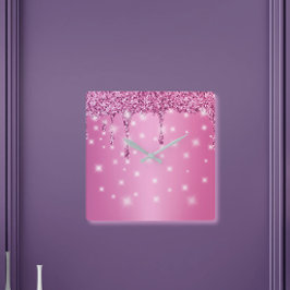 Elegant Shock rosa Glitter Drift Fyrkantig Klocka