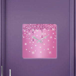 Elegant Shock rosa Glitter Drift Fyrkantig Klocka