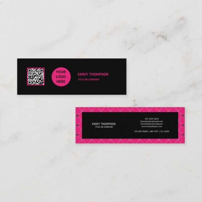 Elegant Shock rosa Magenta Black QR Scan Company Mini Visitkort (Fram/baksida)