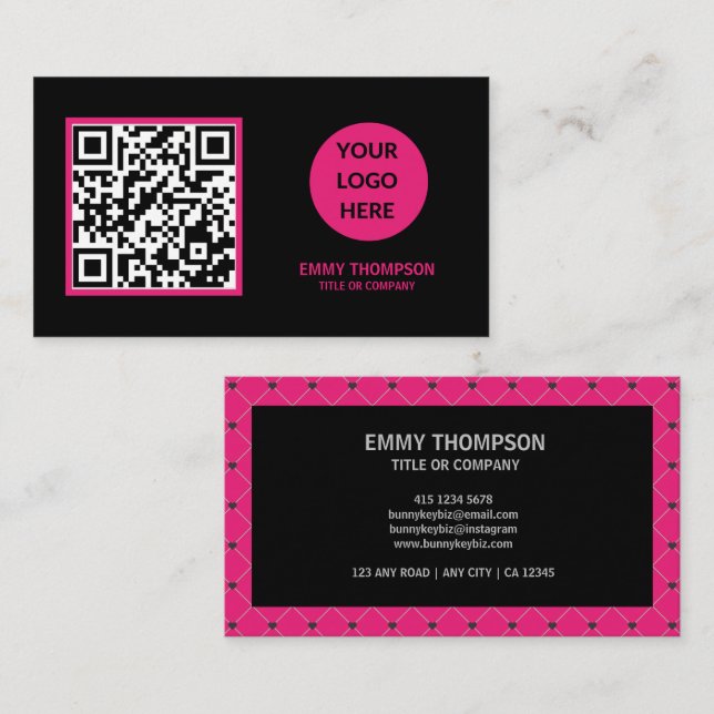Elegant Shock rosa Magenta Black QR Scan Company Visitkort (Fram/baksida)