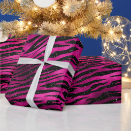 Elegant Shock rosa och Black Glitter Tiger Rand Presentpapper
