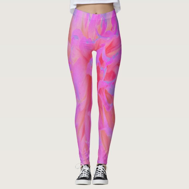 Elegant Shock rosa och Magenta Decorative Dahlia Leggings (Framsida)
