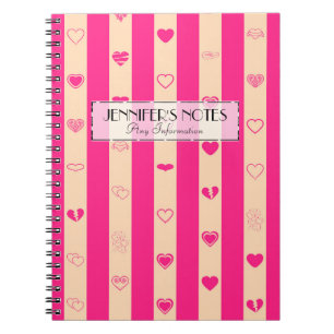 Elegant Shock rosa Rand Modern Heart Mönster Anteckningsbok Med Spiral