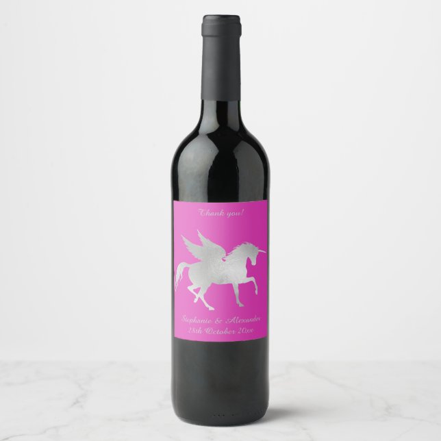 ELEGANT SHOCK ROSA UNICORN ANPASSADE VIN ETIKETT (Framsida)