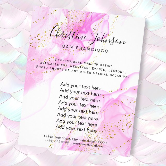 elegant shock rosa vattenfärgsfaux glitter flygblad (Skapare uppladdad)
