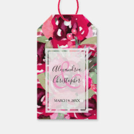 Elegant Shock rosa Watercolor Blommigt Wedding Fav Presentetikett