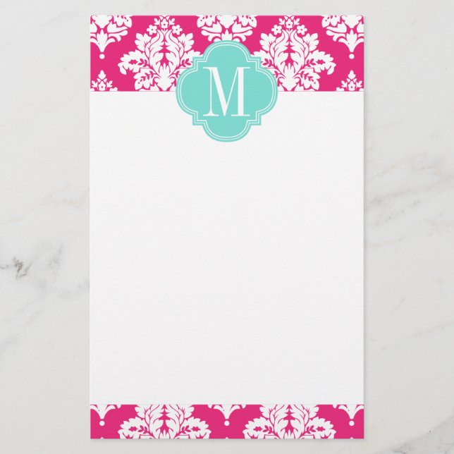 Elegant shock rosadamastpersonlig brevpapper (Framsida)