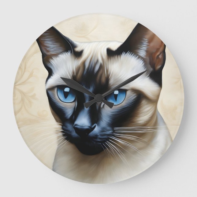 Elegant Siamese Cat Stor Klocka (Framsida)