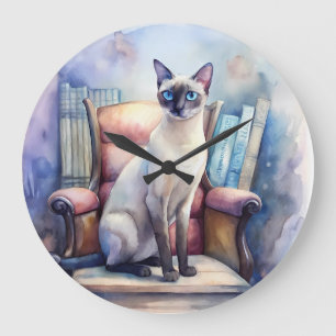 Elegant Siamesisk katt med antique Charm - Vintage Stor Klocka