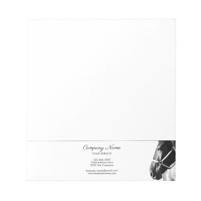 Elegant Side Horse Head BW Personlig Business Anteckningsblock (Framsida)