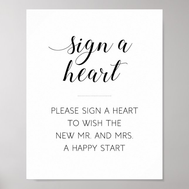 Elegant Sign A Heart Bröllopsskylt Poster (Framsidan)