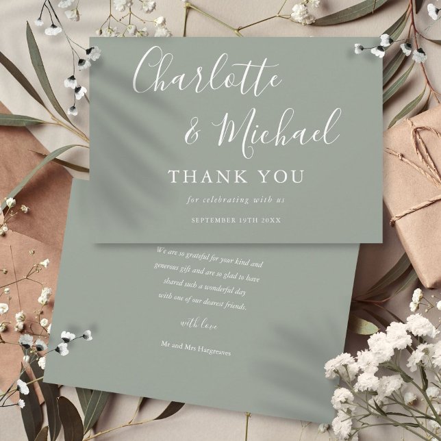 Elegant Signatur Bröllop Tack Kort (Elegant Signature Wedding Thank You)