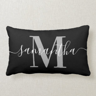 Elegant Signatur Grå Modern Monogram Svart Lumbarkudde