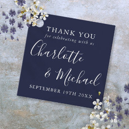 Elegant signatur i marinblå bröllop tack  gåvor etiketter
