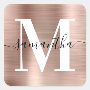 Elegant signatur modern monogram roséguld folie fyrkantigt klistermärke