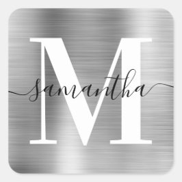 Elegant signatur modern monogram silverfolie fyrkantigt klistermärke