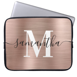 Elegant signatur modernt monogram roséguld folie laptop fodral