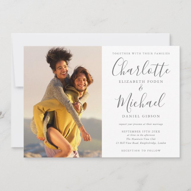 Elegant signatur skript foton bröllopsinbjudan inbjudningar (Framsida)