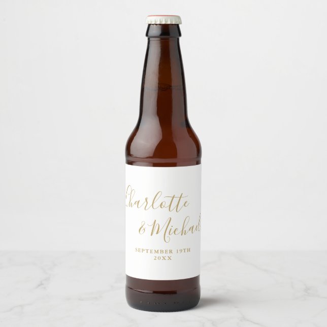 Elegant signatur skript guld bröllop ölflaska etikett (Framsida)