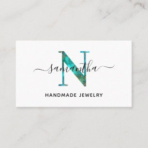 Elegant signatur turkos guld N monogram logotyp Visitkort