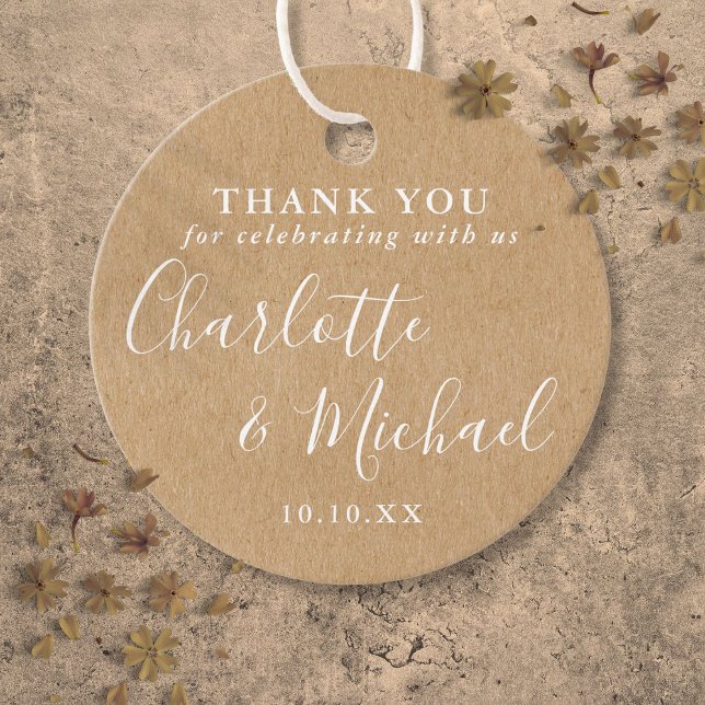 Elegant signerande rustik kraft bröllop tack gåvor etiketter (Elegant Signature Rustic Kraft Wedding Thank You Favor Tags)