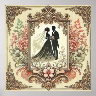 Elegant Silhuett av Bröllop Inramad Poster