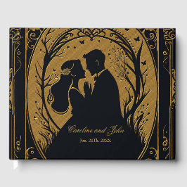 Elegant silhuett av en brud och en omgiven daggsta gästböcker