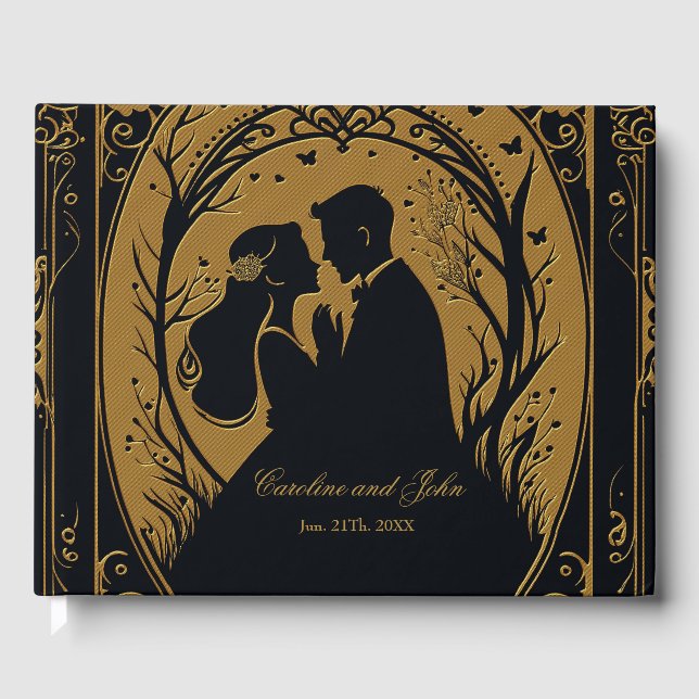 Elegant silhuett av en brud och en omgiven daggsta gästböcker (Framsida)