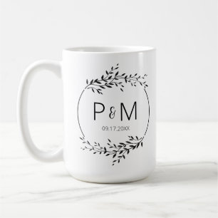 Elegant silhuette av löv Bröllop Monogram Kaffemugg