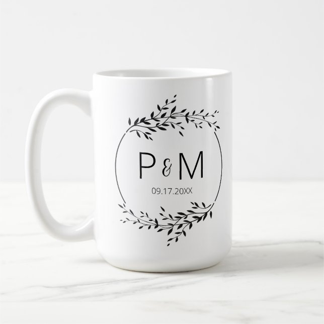 Elegant silhuette av löv Bröllop Monogram Kaffemugg (Vänster)