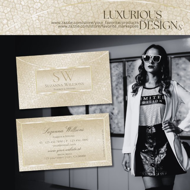 Elegant, Silke Cream Orake Mönster med Monogram Visitkort (Skapare uppladdad)