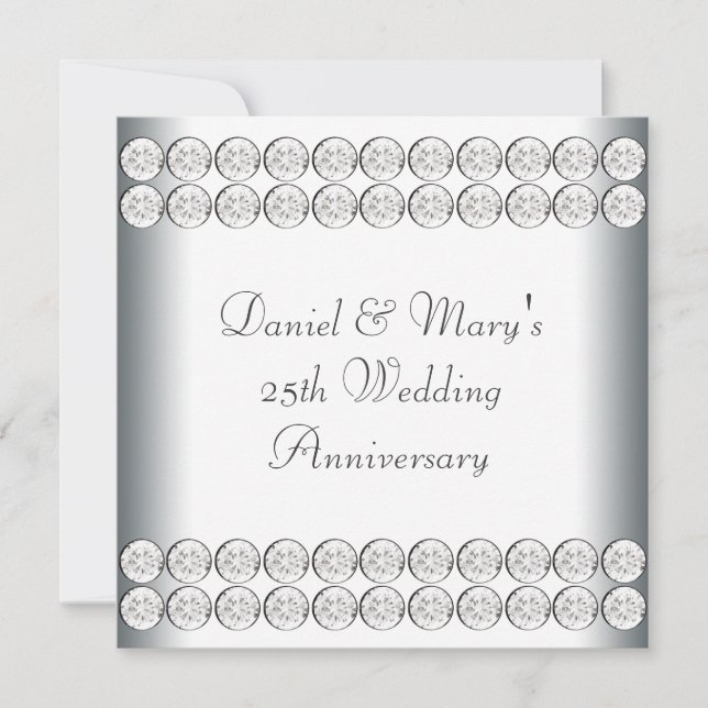 Elegant silver 25-års bröllopsdag inbjudningar (Framsida)
