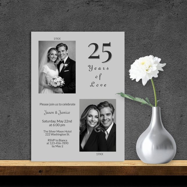 Elegant silver 25-års bröllopsjubileum inbjudningar (Skapare uppladdad)
