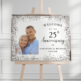 Elegant Silver 25-års bröllopsjubileum Välkommen Poster