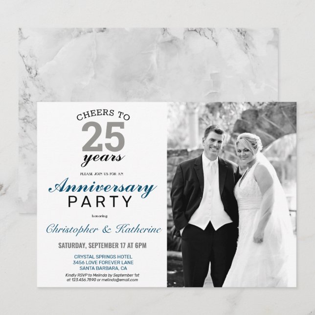 Elegant silver 25-årsjubileum för bröllop inbjudningar (Fram/baksida)