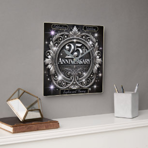 Elegant Silver 25-årsjubileum Fyrkantig Klocka