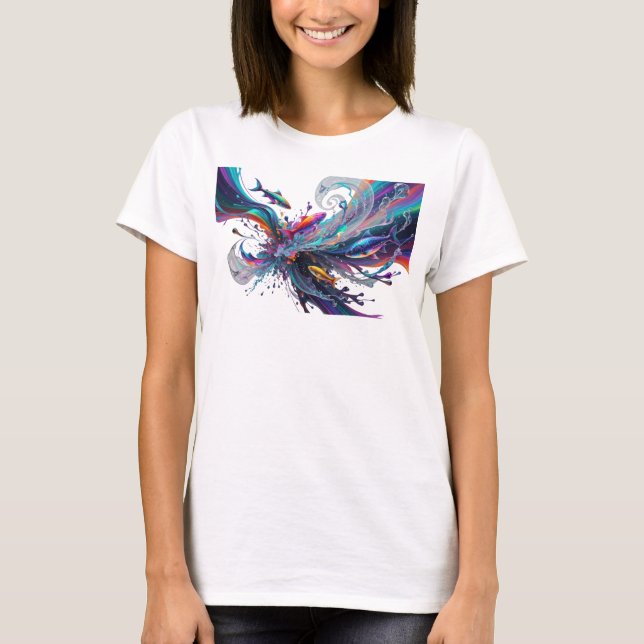 Elegant silver ABSTRAKT KONST Modeutskrift T Shirt (Framsida)