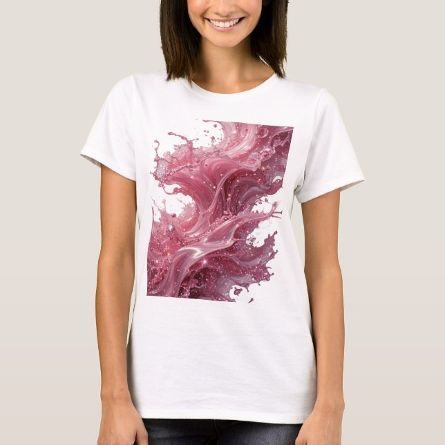 Elegant Silver ABSTRAKT KONST Modeutskrift T Shirt (Framsida)