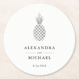 Elegant Silver Ananas Bröllop Underlägg Papper Rund